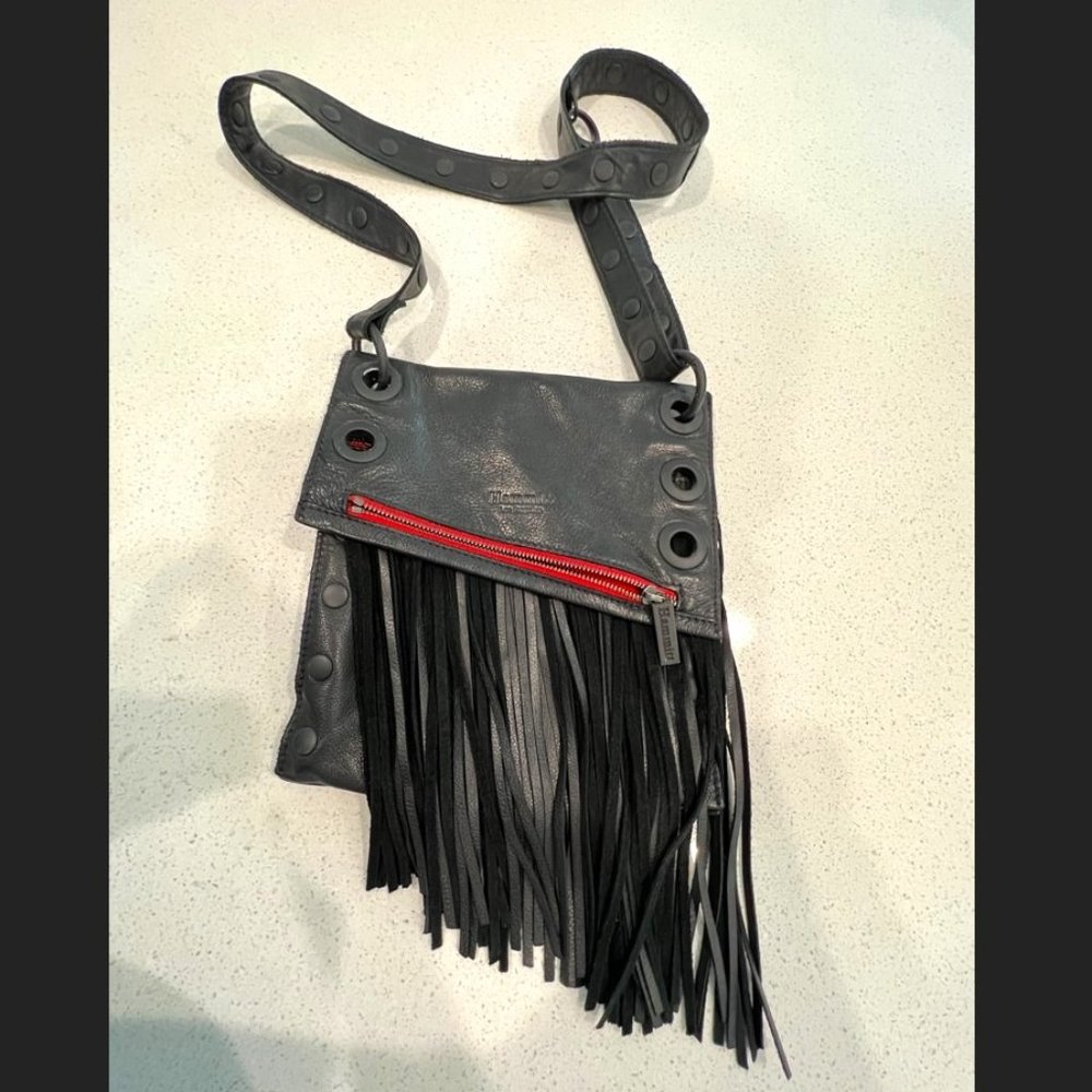 Hammitt Roxbury Crossbody Fringe Black with Red Zippers